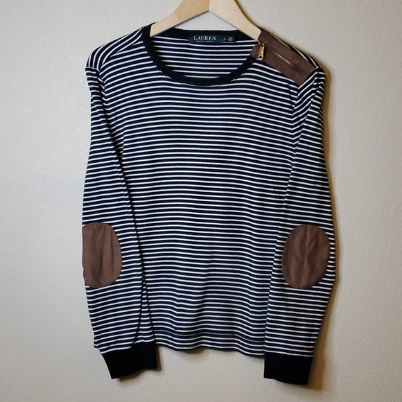 Ralph Lauren Tops - RALPH LAUREN Suede elbow patch striped top shirt
